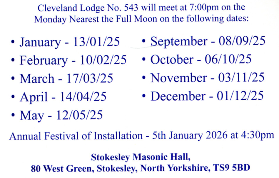 Cleveland Lodge No. 543 - 2025 Meeting Dates